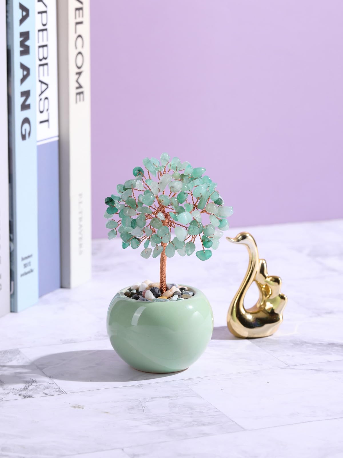CrystalTears Green Aventurine Crystal Money Tree Feng Shui Stone Life Ornament for Home Office Decor Wealth Good Luck Crystal Gift for Mom Mothers Day