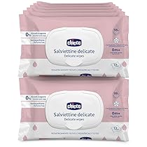 Chicco Salviette Neonato Delicate Detergenti Multiuso Con Clip, Senza Alcool, Adatte per Pelli Sensibili, Megapack da 864 Salviette, 12 Confezioni da 72 Salviettine