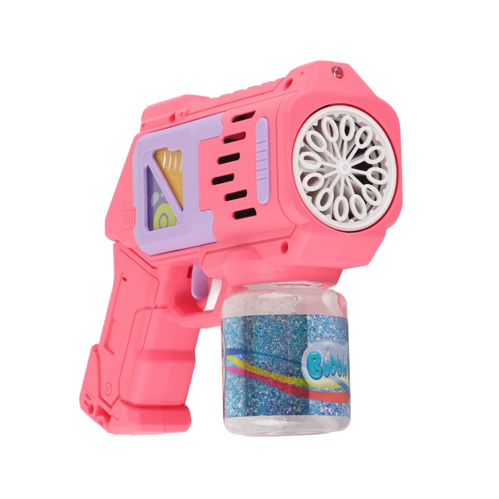 Tnfeeon Seifenblasenmaschine Seifenblasenmaschine LED Blitz Automatisch Starker Motor Auslaufsicher mit Seifenflüssigkeit (Rosa)