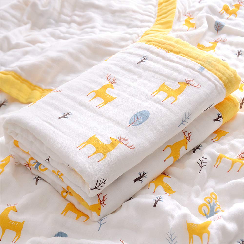 Chickwin Muslins Swaddle Cartoon Printed Blanket for Newborn/Baby, Soft 6 Layers of Cotton Muslins Cloths Bath Towel Toddler Baby Shower Pram Cot Bed Sleeping Throw (110x110cm,Reindeer)