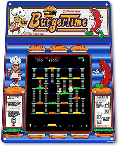 Burger Time Classic Midway Arcade Marquee Game Room Wall Decor - 8"X12" Tin Metal Sign