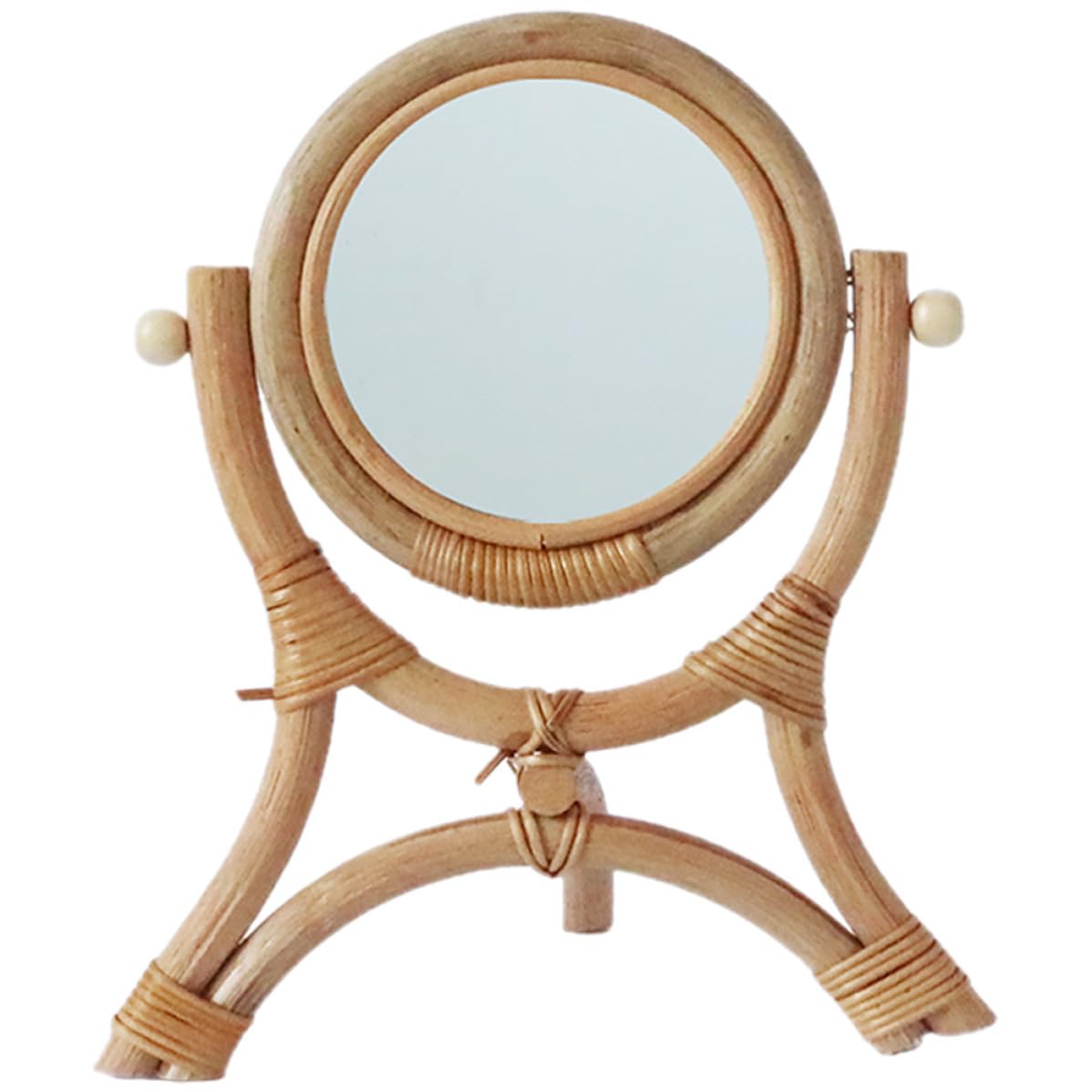 Miroir de Maquillage HD en Rotin pour Table de Bureau et Comptoir