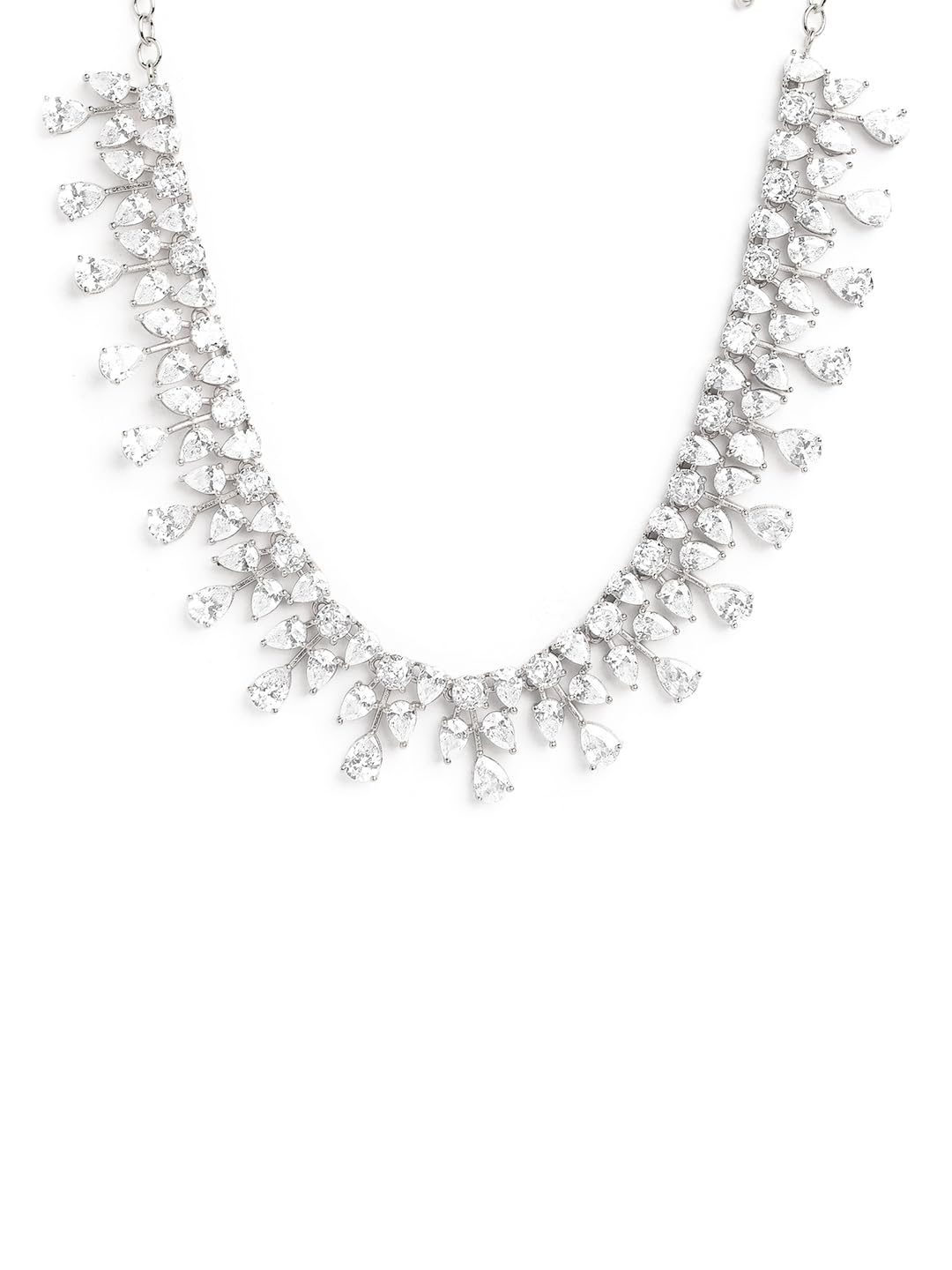 MINUTIAE Stylish Cubic Zirconia Diamond Necklace For Women | Statement CZ Necklace Set With Extendable Chain (Silver) (B0CM6G8N27) Amazon Price History, Amazon Price Tracker
