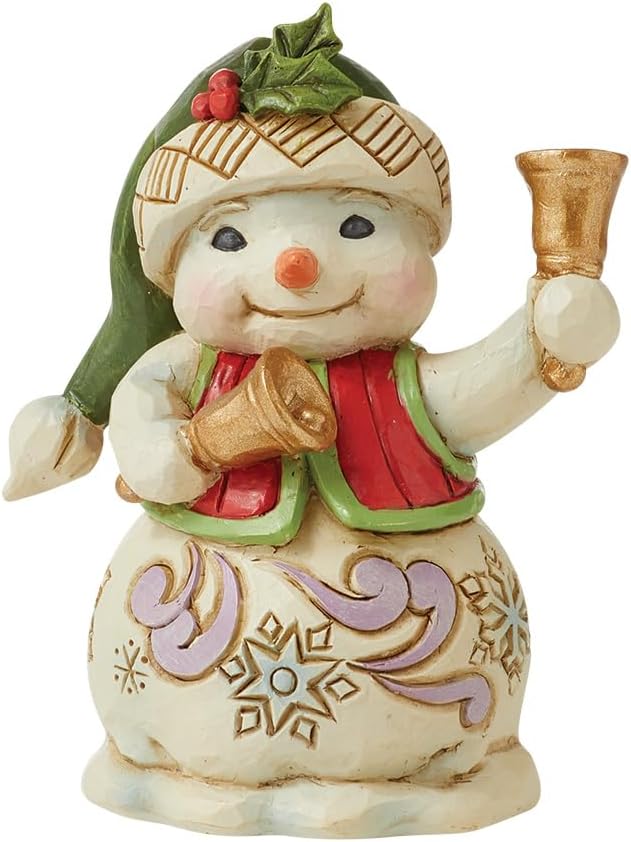 Jim Shore Heartwood Creek Snowman with Bells Miniature Figurine, 3.54 Inch, Multicolor