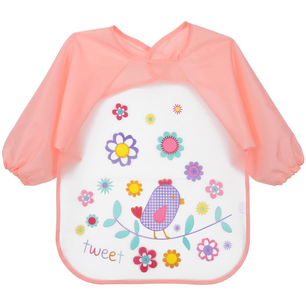 SUPVOX Waterproof Coat for Kids Age 1-3 - Long Sleeve Toddler Apron with Cute Bird Print Ideal for Painting and Messy Play Pink Eva Smock