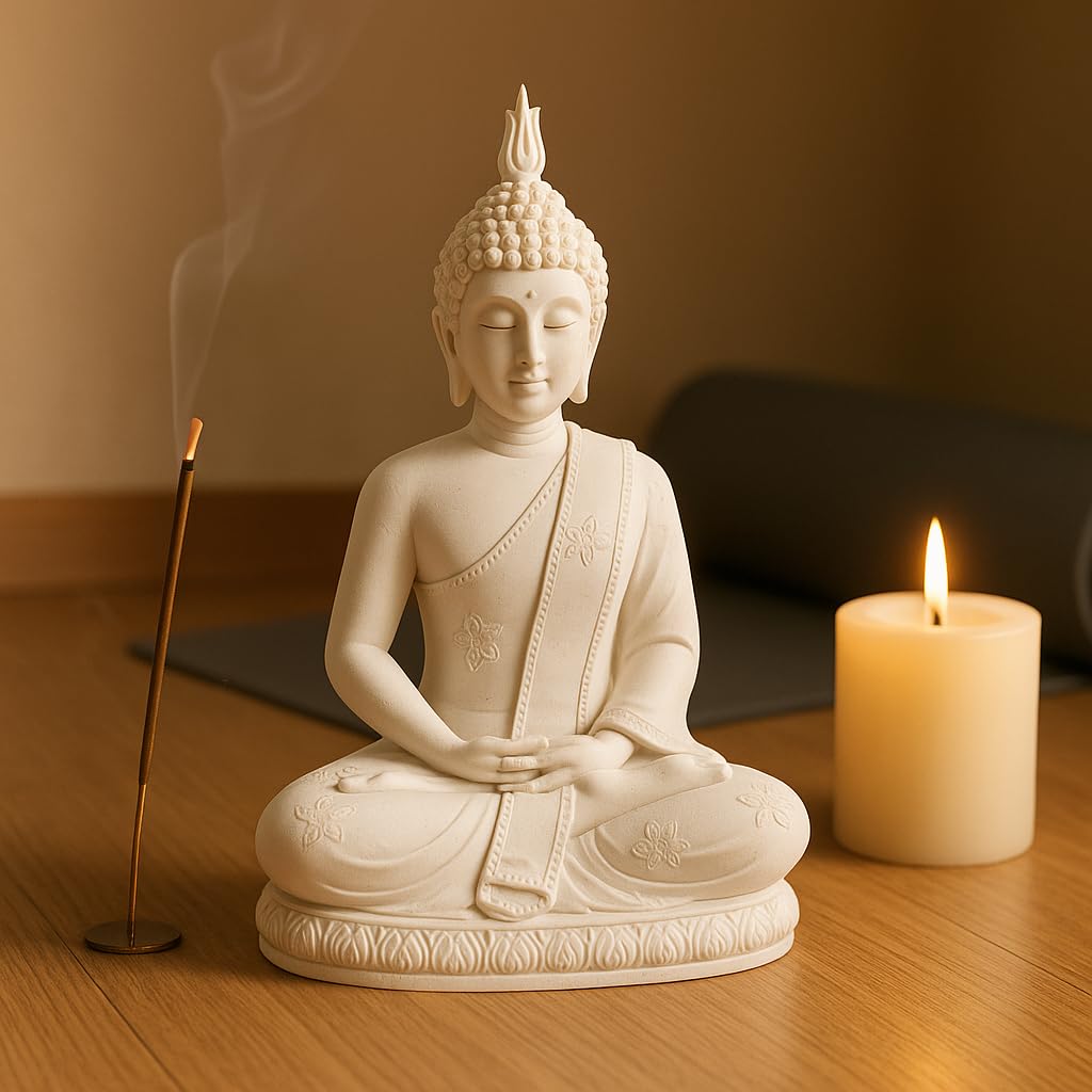 20cm White Resin Buddha Statue – Meditating Buddha Figurine for