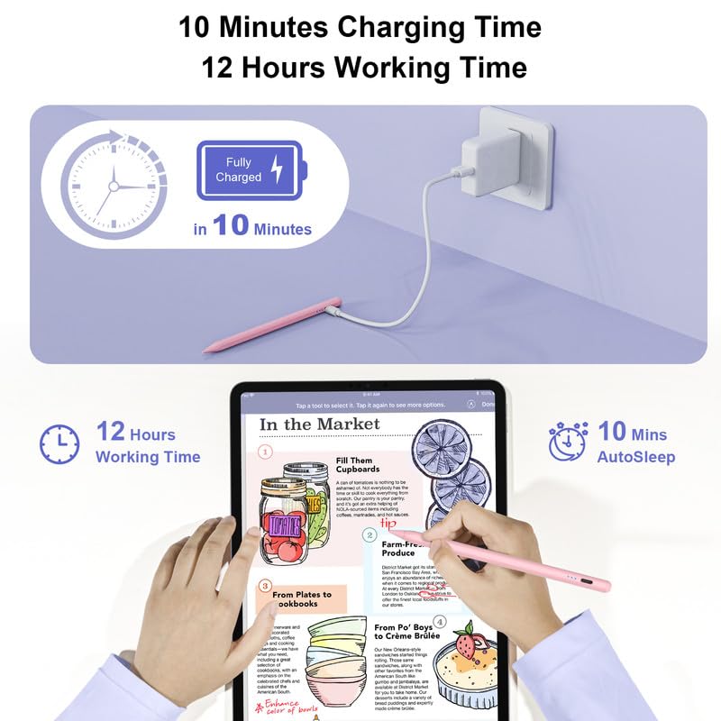 Image of QDSYLQ Pencil for iPad 10gen: 10 Mins Fast Charge Stylus Pen for iPad 1st /2nd Generation - Pen for iPad (2018-2023) with Palm Rejection & Tilt Sensitivity - iPad /mini /Pro /Air (Pink
