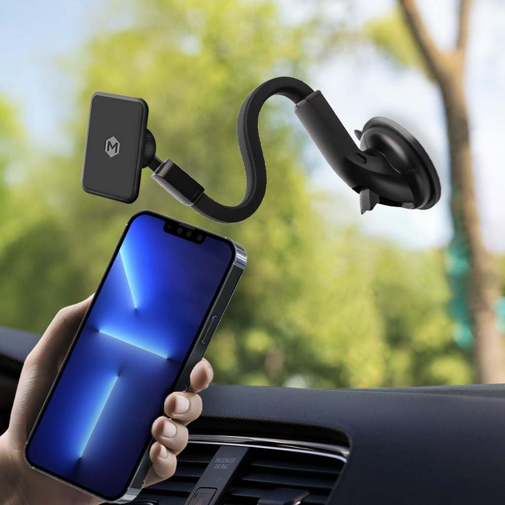 Mighty Mount Dashboard & Windshield Magnetic Phone Mount for Car - Simple Touch 360 Degree Flexible and Long Gooseneck Phone Holder Car Mount with Ultra Strong Magnets Compatible with iPhone Android