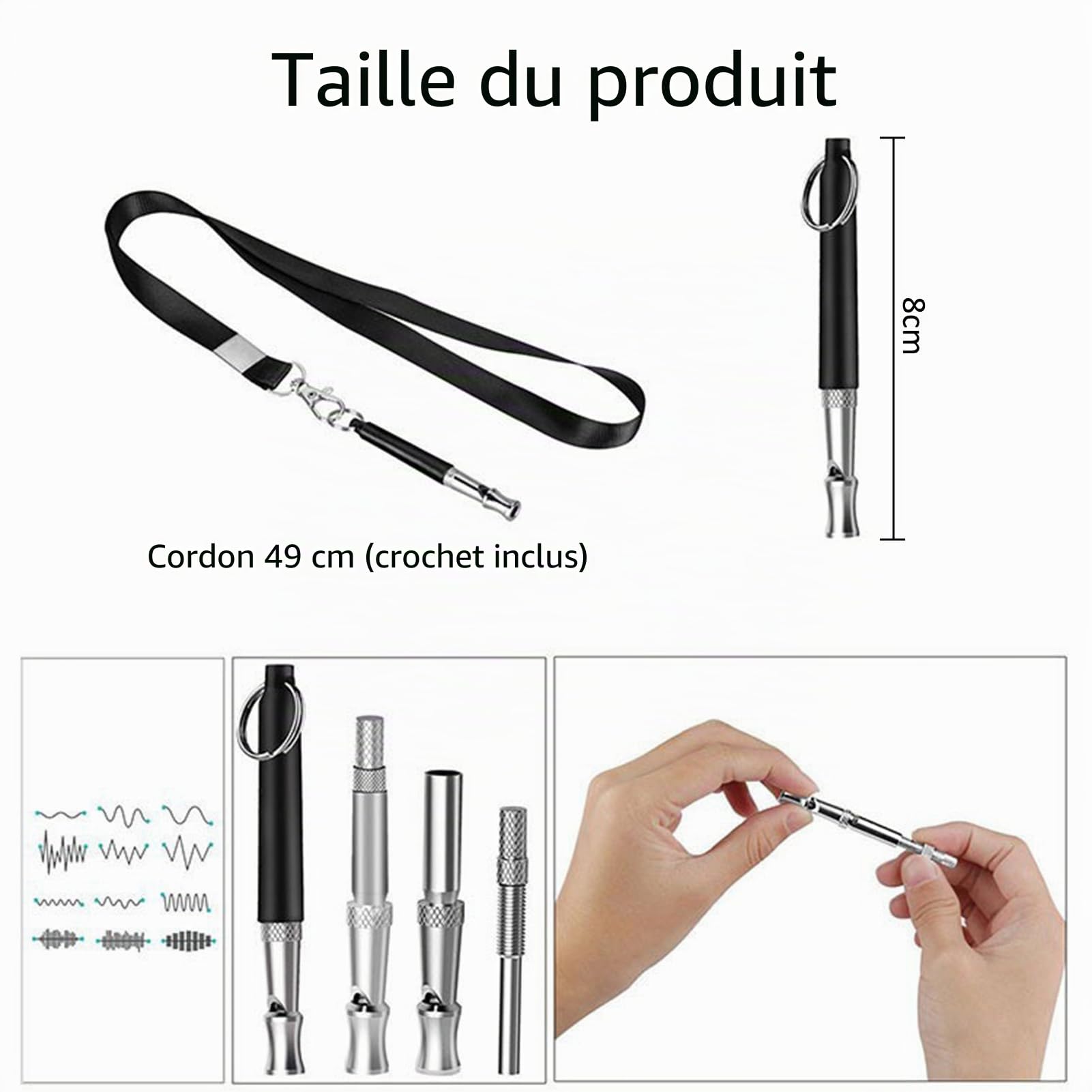 Sifflet pour chien, Sifflet à ultrasons haute fréquence silencieux, Fréquence réglable Sifflet d'entraînement pour chien, Convient à la plupart des races – Noir