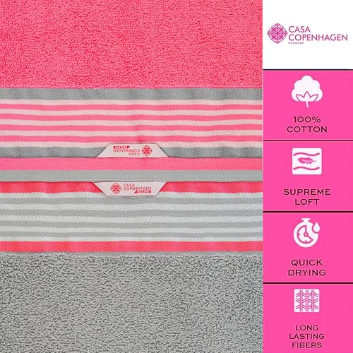 Image of Casa Copenhagen, Germany Design - He & She Super Soft Collection 100% Cotton 2 Pieces Large Bath Towel (Size : 70 x 140 cm) - Grey Violet & Dusty Pink