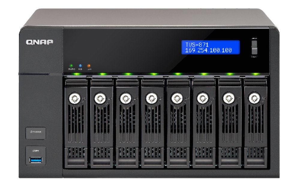 QNAP TVS-871-I7-16G - Serveur NAS de Stockage Unifié 8 Baies, Intel Core Quad Core i7 3.2 GHz jusqu'à 4.0 GHz , 16Go RAM, 4 Gbe LAN, HDMI, 10G-ready, 4K-ready, Châssis Vide