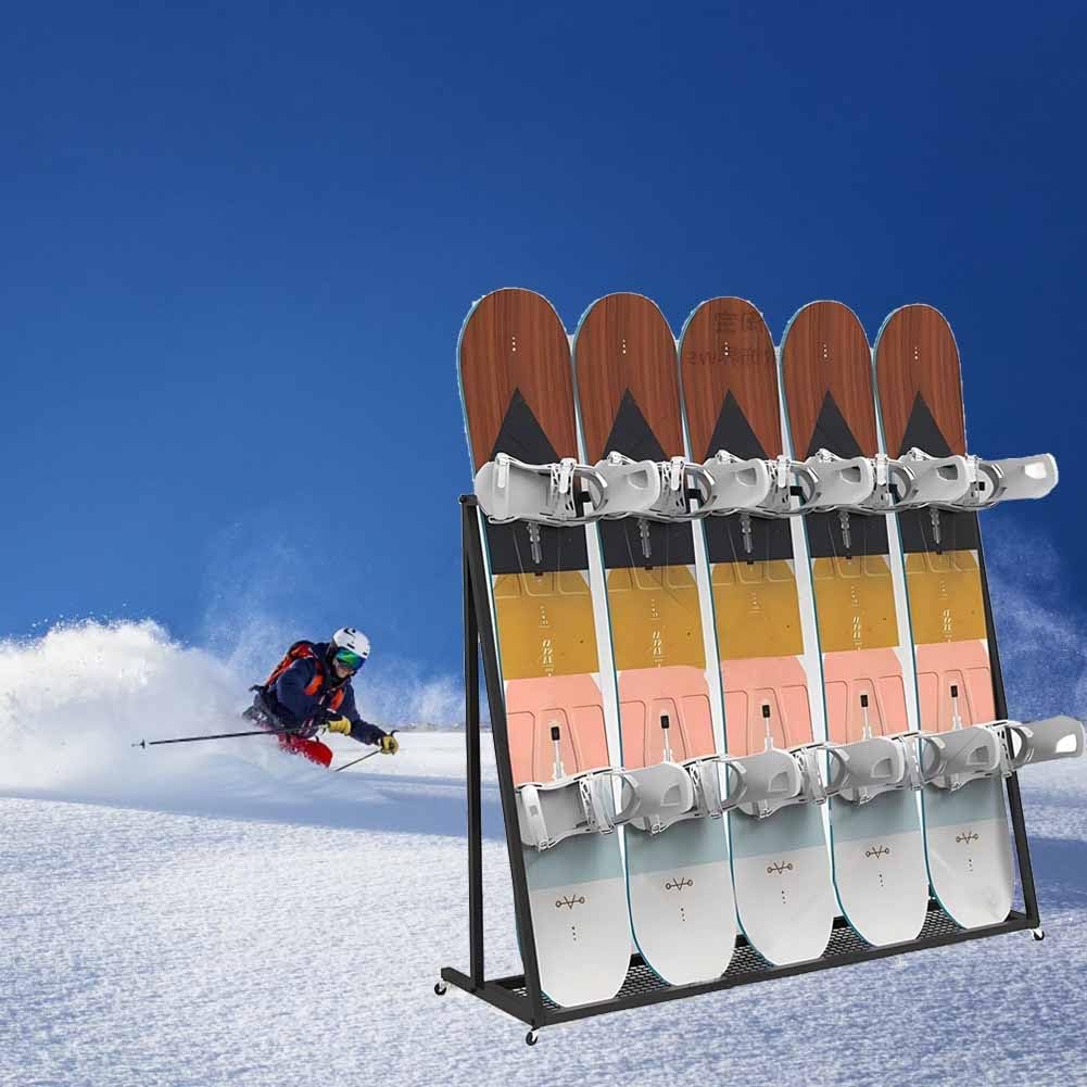 Rastrelliera per skateboard, snowboard, portaoggetti per sci, per garage, supporto orizzontale da parete, per località sciistiche, casa, negozio (nero, 55 x 45 x 120 cm)