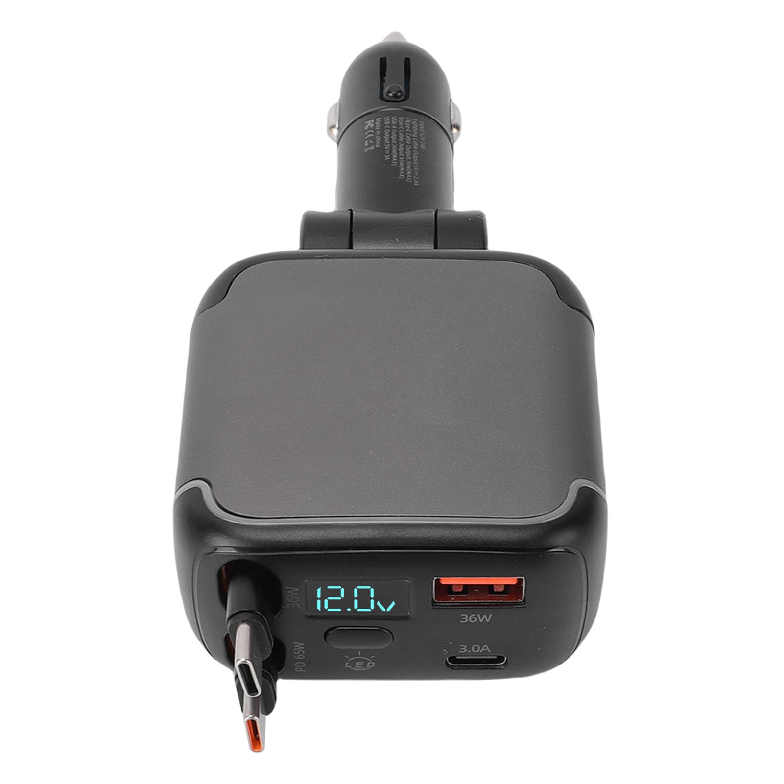 Caricabatterie per Auto Retrattile Ricarica Rapida Efficiente 4 in 1 per Telefoni Tablet Laptop PC ABS Lega di Alluminio