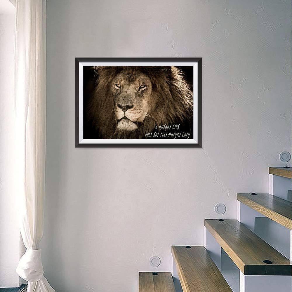 Ezposterprints - Most Popular Lion Theme Quote Posters - Power Strength Brave Beast Motivational Quotes Poster Printing - Wall Art Print for Home Office - Hungry - 18X12 Inches