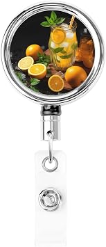 Metal Badge Reels Retractable Keychain with Belt Clip Badge Holder Orange Lemonade with Mint Heavy Duty Batch Holder Name ID Badge Clips for Office Worker Doctor Nurse ID Badge Reel