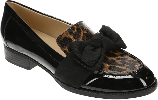 Bandolino Women's Lindio Loafer, Black Patent/Leopard Multi, 12