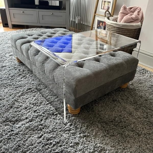 Handmade Extra Large Chesterfield Upholstered Footstool Coffee Table by Handmade Bedroom Furniture (Feet Style - 5, Silver)