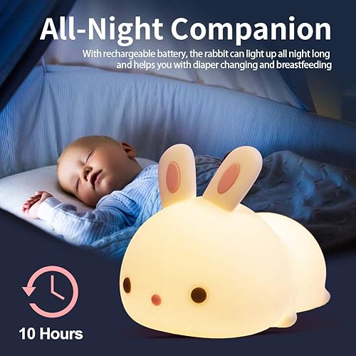 Miniatura 5 de Bonita luz nocturna de conejo con control remoto, regalos de Pascua para niños/niños/adolescentes, lámpara portátil de animales para dormitorio,
