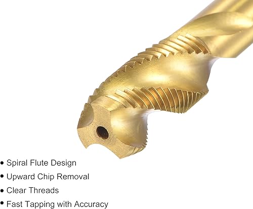 Miniatura 3 de uxcell Grifo de roscado de flauta en espiral M10 x 1, métrico HSS (acero de alta velocidad) chapado en titanio, roscado de rosca de máquina, 3