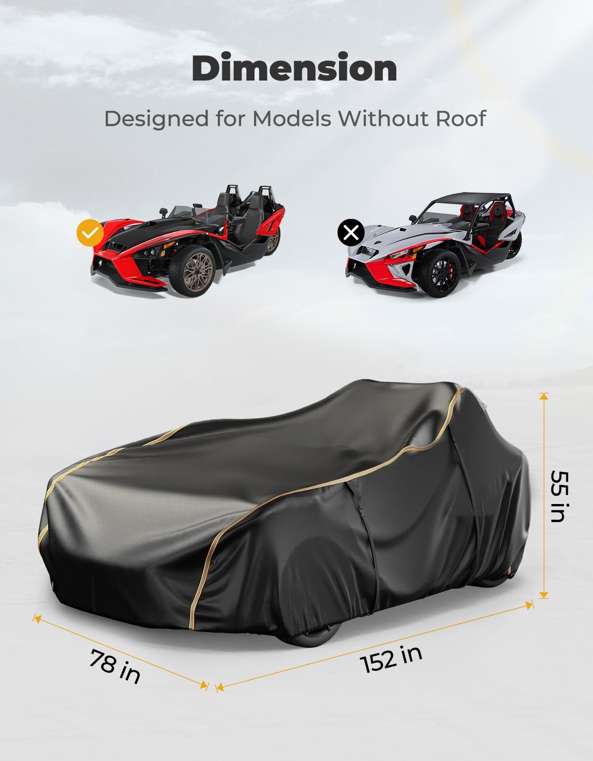 Keyless4U Full Cover For Polaris Slingshot - Waterproof, Windproof, With Reflective Strips & Storage Bag (Black & Red)