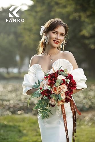 Miniatura 5 de FANKO Flores artificiales de rosas falsas flores artificiales de seda a granel para decoración, flores artificiales de peonía naranja, ramo de rosas