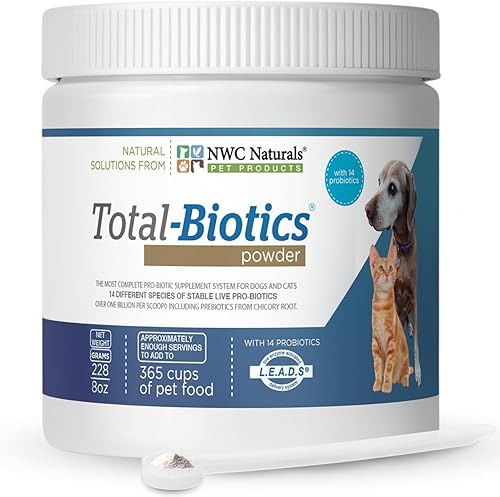 NWC Naturals Total-Biotics, probióticos para gatos y perros para la salud digestiva con prebióticos, probióticos sin sabor para perros y gatos,