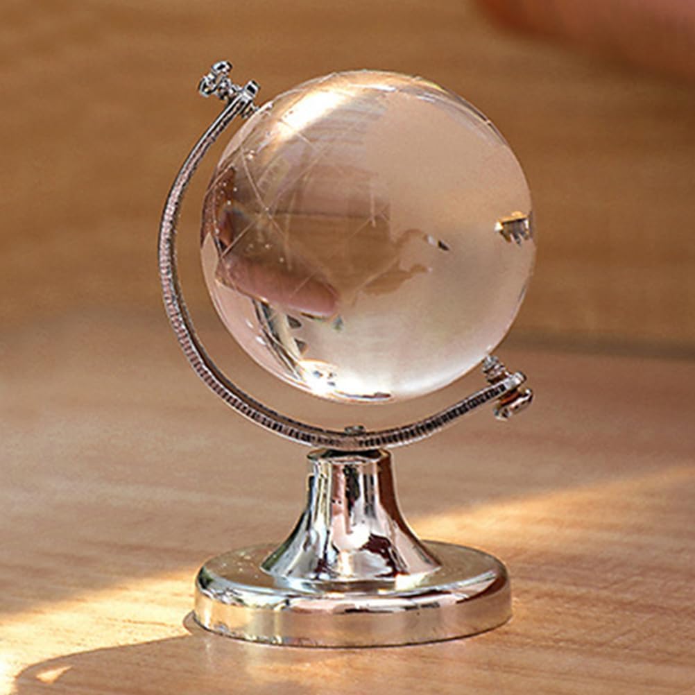 Cabilock Mini Crystal Globe Ornament 2.36 Inch Desktop Globe Model Transparent Decorative Table Top Accent for Office Study Car Handmade Craft Decor 3 Pcs