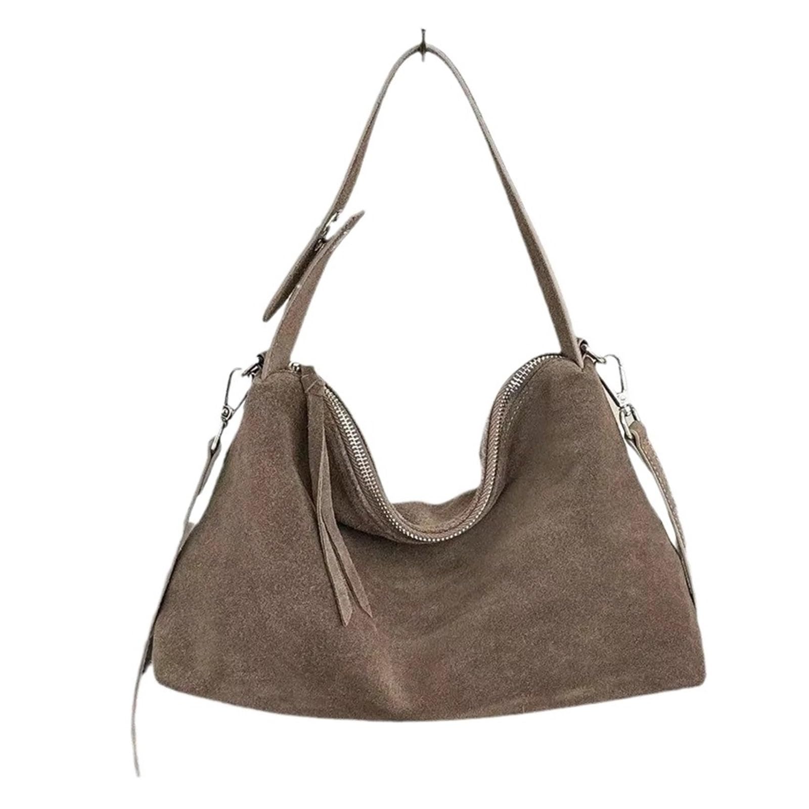 Borsa a tracolla da donna in morbida pelle scamosciata opaca e di mucca(Beige)