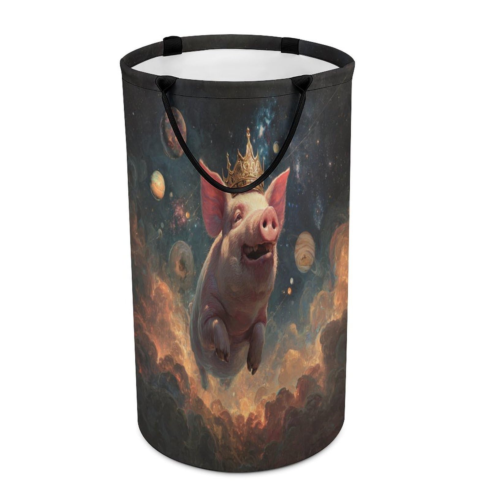 LUYYSKY Beautiful Classic Cute Pig Versatile Storage Laundry Basket, Colorful Cool Outer Space Galaxy Planets Animal Pig Large Capacity Bathroom Hamper With Handle