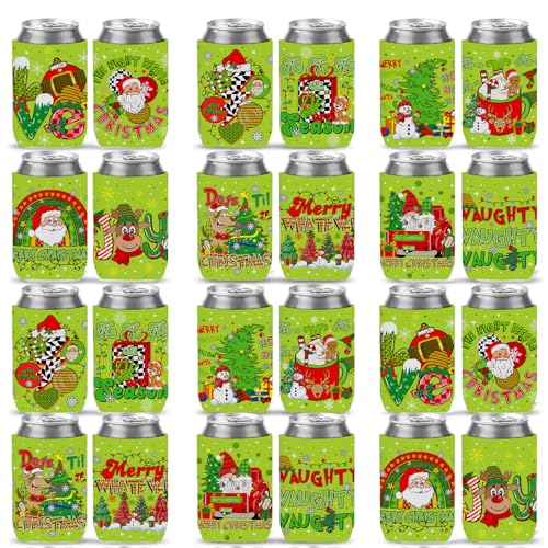 VISSTREE Christmas Beer Can Cooler Sleeves, 24 Pcs Green Elf