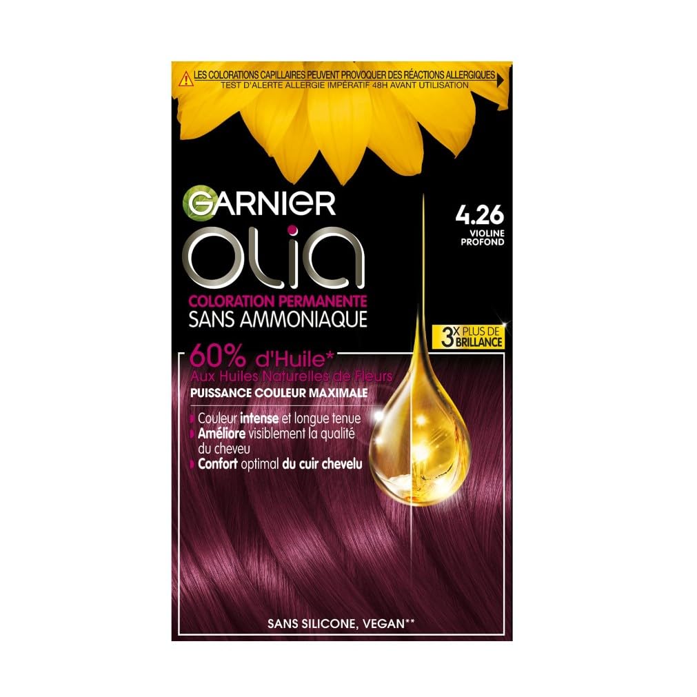 Garnier Coloration Permanente - Sans Ammoniaque - Aux Huiles Naturelles de Fleurs - Violine Profond (4.26) - Olia Vivids
