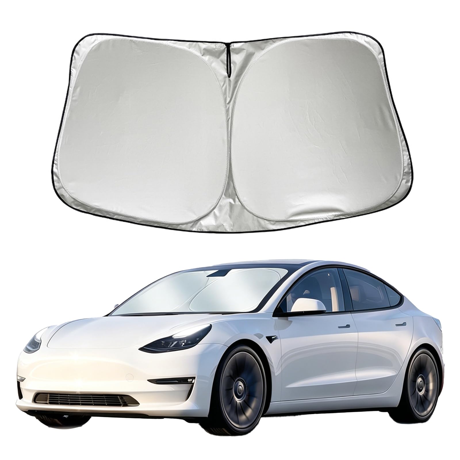 Pare Soleil Voiture Pare Brise Avant pour Tesla Model Y Model 3 2019-2026, Pare-Soleil Pliable pour Tesla Model 3/Y,Pare-Brise Soleil Voiture Intérieur, Anti UV et la Chaleur avec Sac