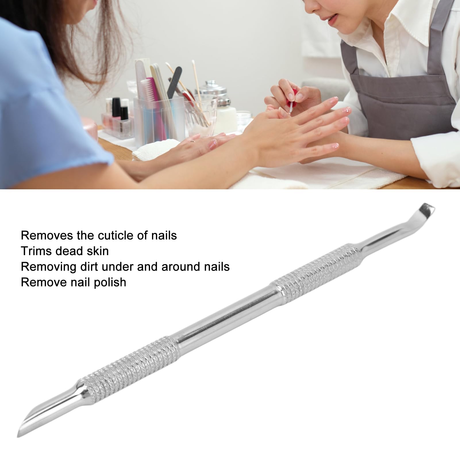 Stainless Steel Double Ended Cuticle Pusher, Cuticle Remover and Nail Cleaner, Professional Manicure Tool for Fingernail Toenail