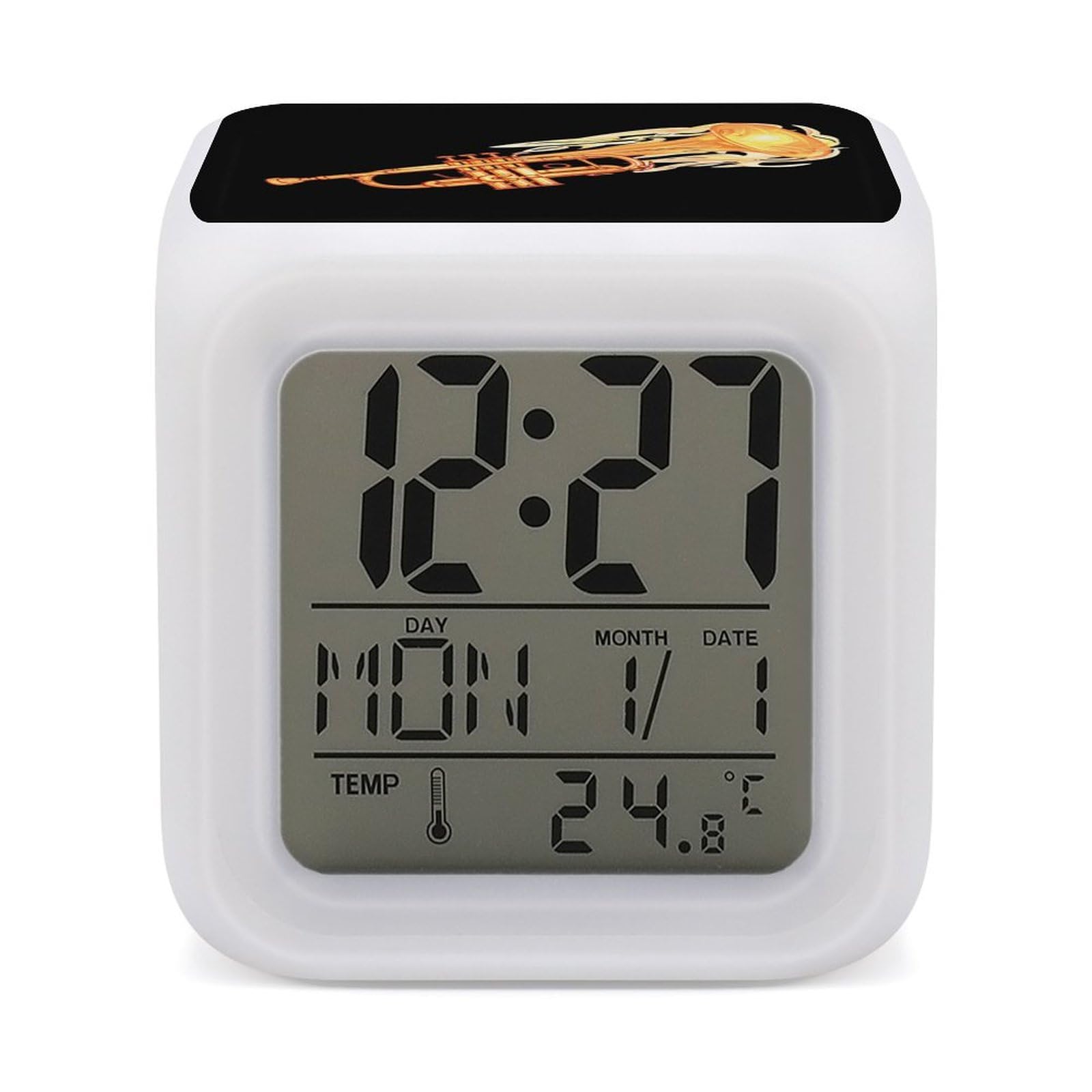 Cornet Trumpet Funny Alarm Clock 7 Color Change Digital Night Light Clocks for Bedroom Decor