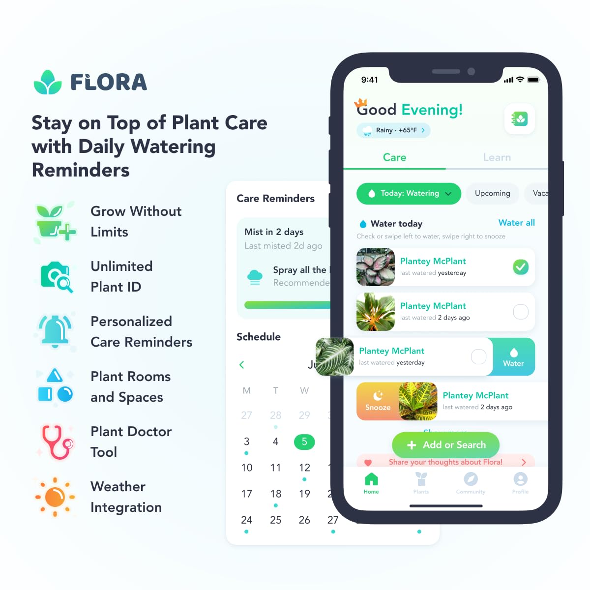 Flora Premium Pflanzen-Sprühflasche für sanften und feinen Nebel für präzise Hydratation, verteilte Feuchtigkeit und Feuchtigkeit, kommt mit App für intelligente Pflanzenpflege, Pflanzenausweis und