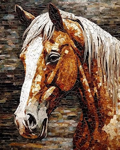 Image of Moohue Stamped Cross Stitch Kits for Adults Skull 14CT Pre Printed Cross Stitch Kits for Beginners (Horse)