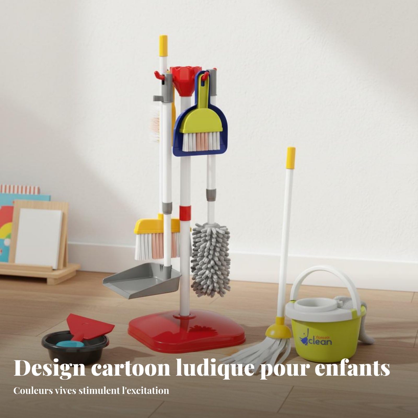 Aspirateur Jouet Enfant Doté de Balai Pelle Seau et Brosse pour Jouer au Ménage Encourage la Gestion des Tâches et la Créativité Adapté à l'Apprentissage Ludique à la Maison , Ensemble 667-59