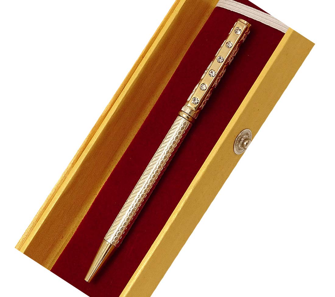 Sahiba Gems Exclusive 999 Pure Silver Ballpoint Pen with White Zircon for Gifting Diwali, Family and Friends