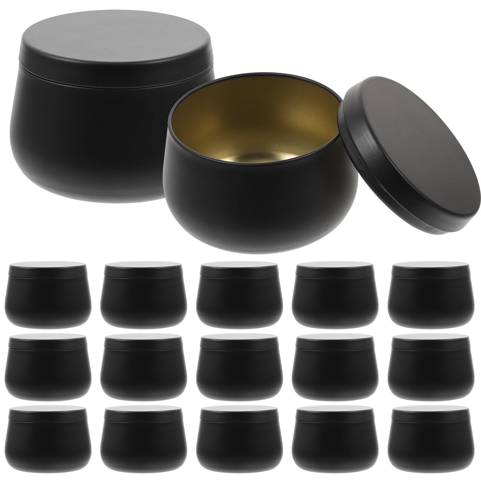 VICASKY Caja Redonda de Hojalata Negra con Tapa Sellada para Almacenamiento de Té y Caramelos, 24 Unidades de 4oz, Diseño Elegante para Uso Diario y Oficina