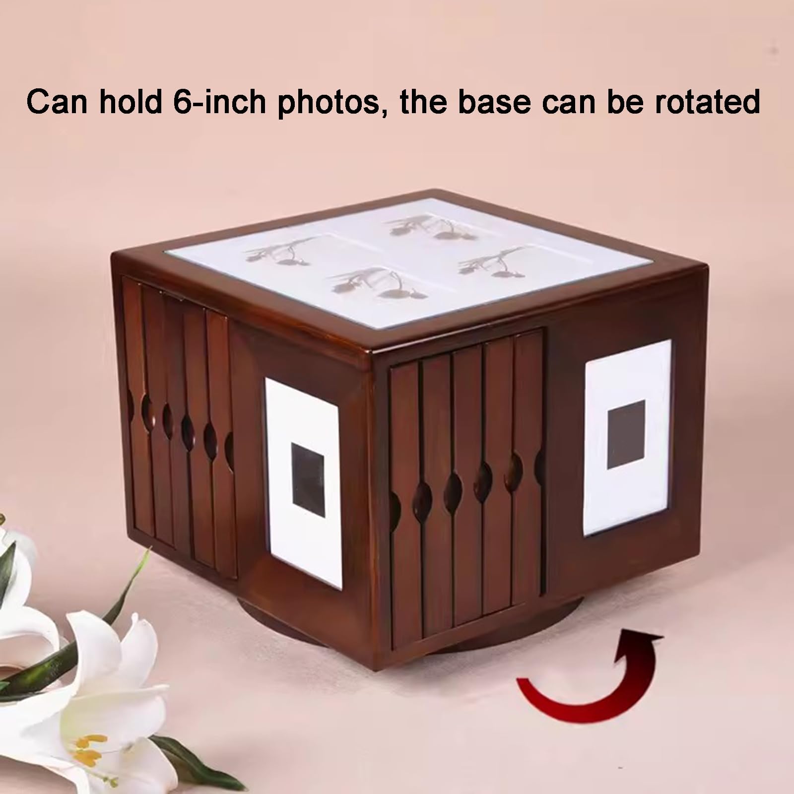 Cubi Portafoto Decorativi, Scatola Portafoto in Legno, Album 6"x4" Che Contiene 400 Foto, con Base Girevole, per Decorazioni Domestiche, Ricordo di Matrimonio