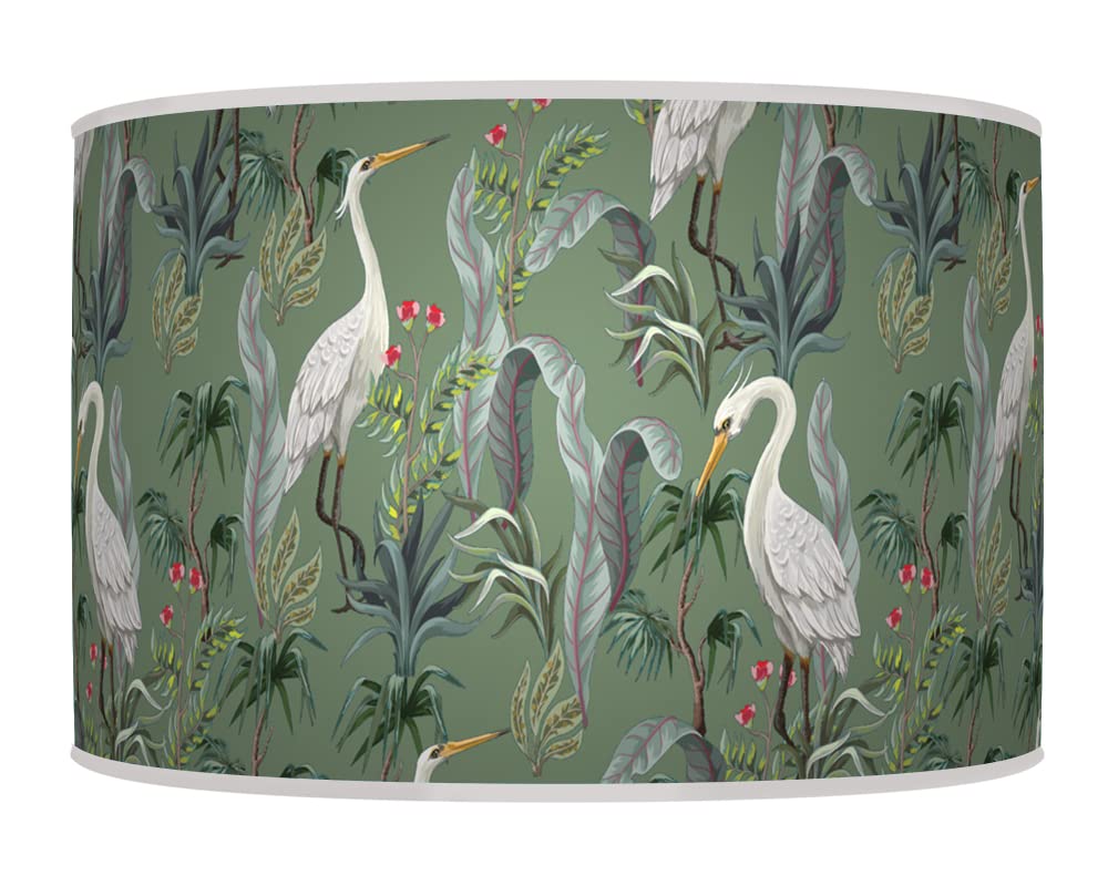 30cm (12") Herons Birds Sage Green Lampshade Drum Light Shade for Ceiling or Table Lamp Shade Giclee Sytle Printed Handmade lampshade L253 (for Table Lamp/Floor Lamp)