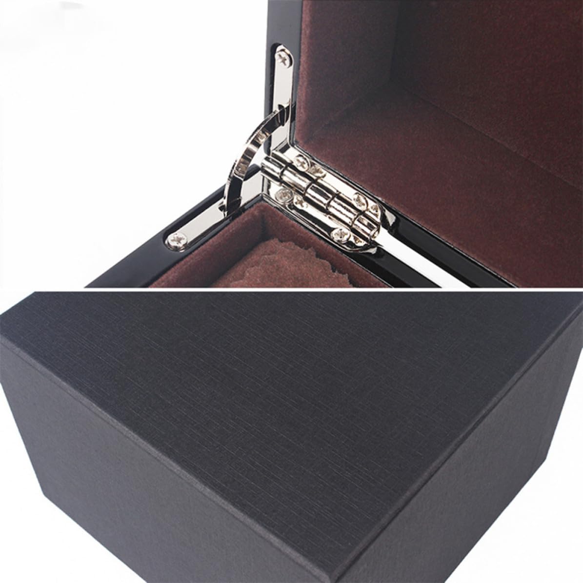Vitrina para Relojes de Madera Negra Acabado Barnizado, Caja Cuadrada para Hombre, Protección y Almacenamiento Delicado Forro de Franela