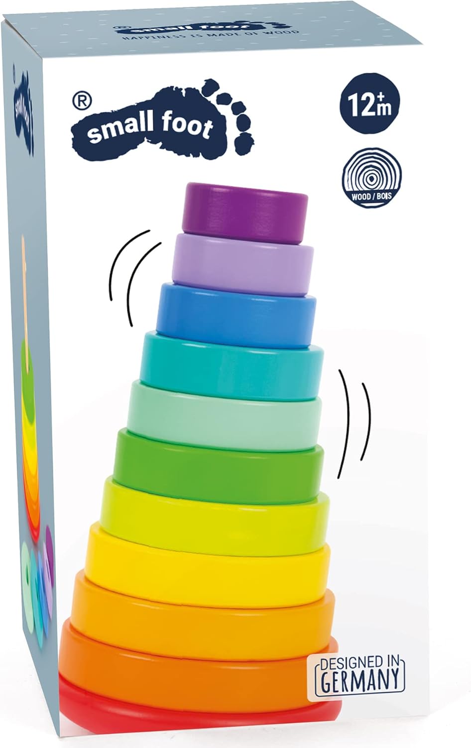 Wooden Large Rainbow Stacking Tower by Small Foot – Babies Learn Hand-Eye Coordination, Patterns and Colors While Developing Fine Motor Skills – Classic Educational Game for Toddlers – Ages 18+ months