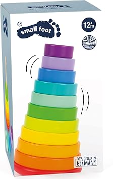 Wooden Large Rainbow Stacking Tower by Small Foot Babies Learn Hand-Eye Coordination, Patterns and Colors While Developing Fine Motor Skills Classic Educational Game for Toddlers Ages 18+ months
