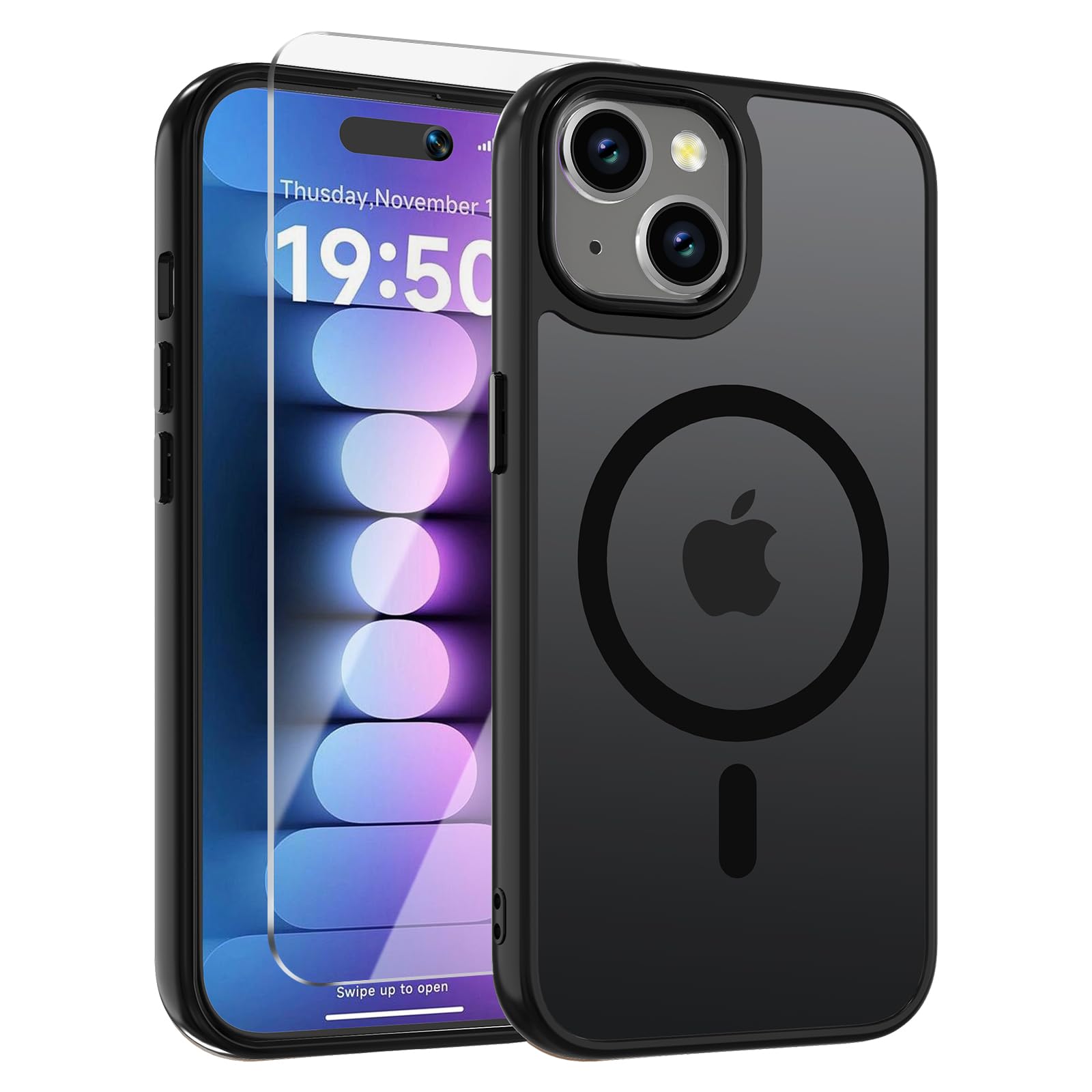 WRJ Case for iPhone 15 with Screen Protector, Magnetic Translucent Phone Case for Women Men [Compatible with Magsafe] Slim Anti-Fingerprints