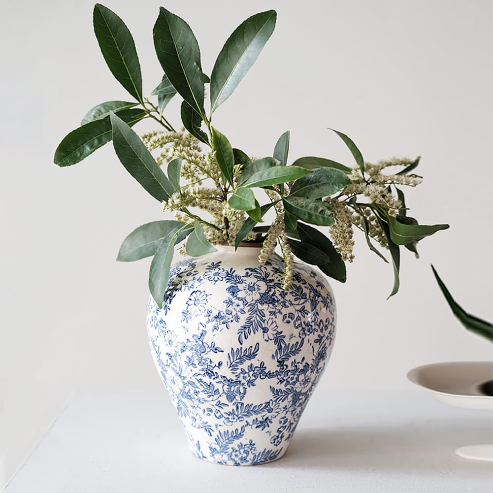 Amazon.co.jp: ヴィンテージの青と白の花瓶、ホームデコレーション用