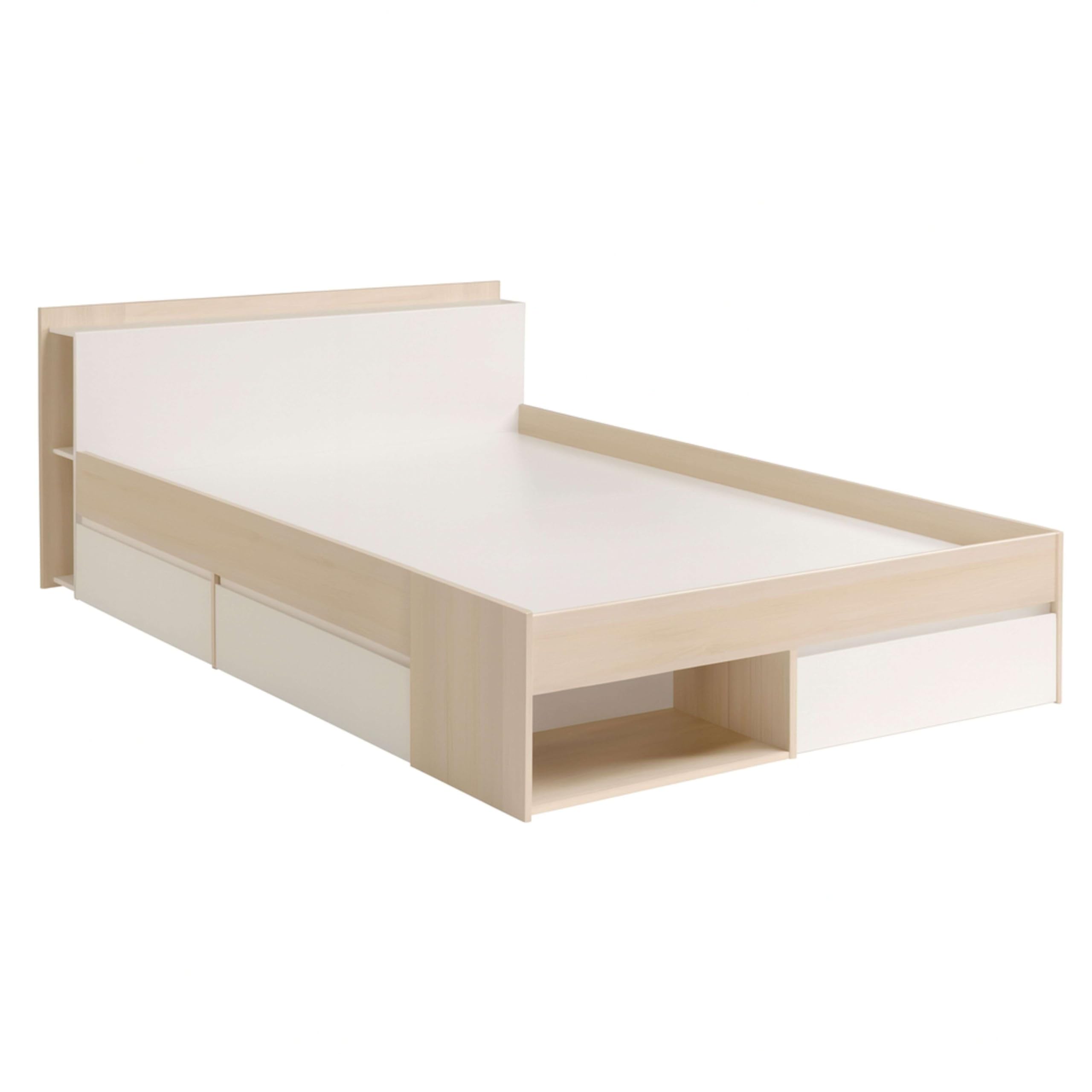 Miroytengo Cama de Matrimonio 135‑140×190/200 cm Acacia y Blanco con Almacenaje y Cajones