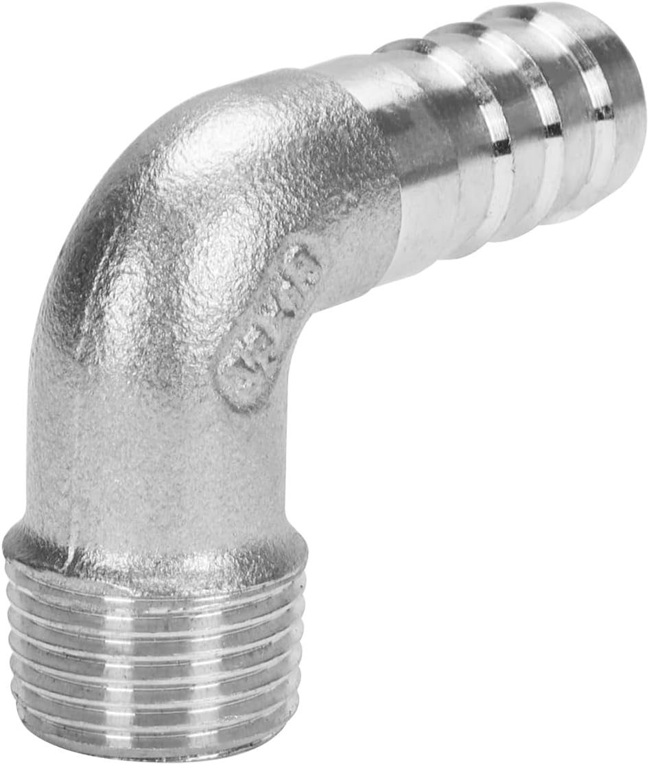 DERNORD 1" Hose Barb x 1" Male NPT Stainless Steel 90 Degree Elbow- Home Brew Pipe Fitting