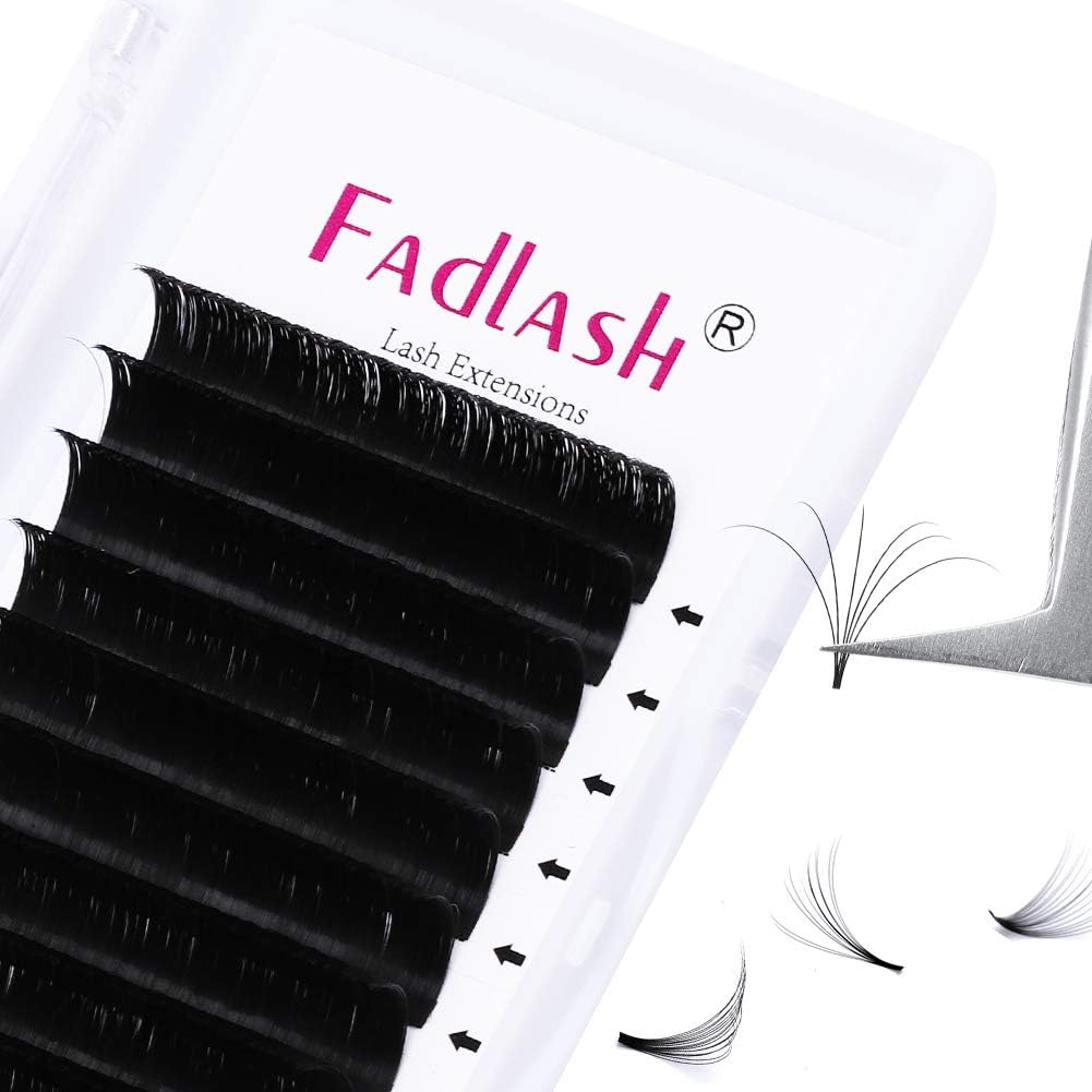 FadlashEasy FanLashes D Curl - 0.05, 12mm Russian Lashes for Natural Look - Self Fanning, Automatic Blooming