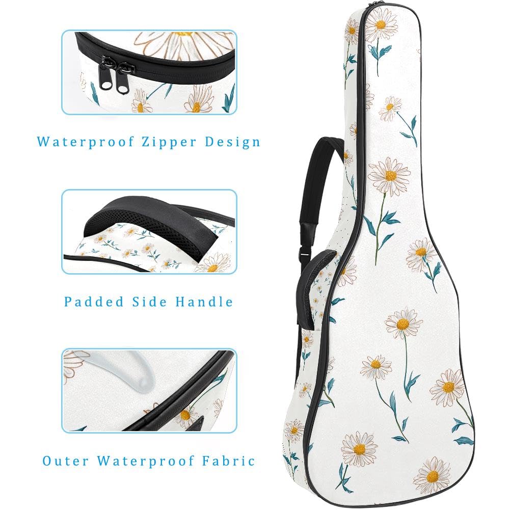 Gitarrentasche, volle Größe, 99 cm, 101,6 cm, 104,1 cm, 10 mm dick, gepolstert, Vintage-Blumenmuster, wasserdicht, mit Tasche, verstellbarer Schultergurt, stoßfest, Mehrfarbig 2, Modern